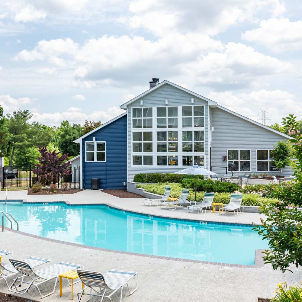 Swimming pool in front of an apartment at Chase Heritage in Sterling, Virginia