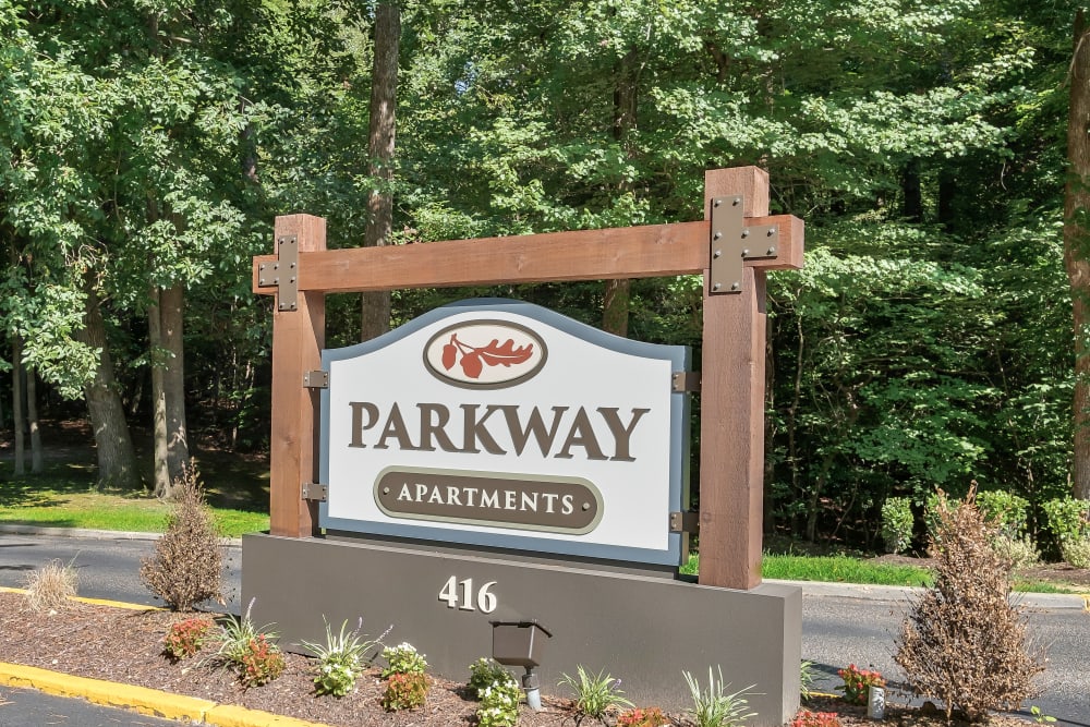 Entry Sign at Parkway Apartments in Williamsburg, Virginia