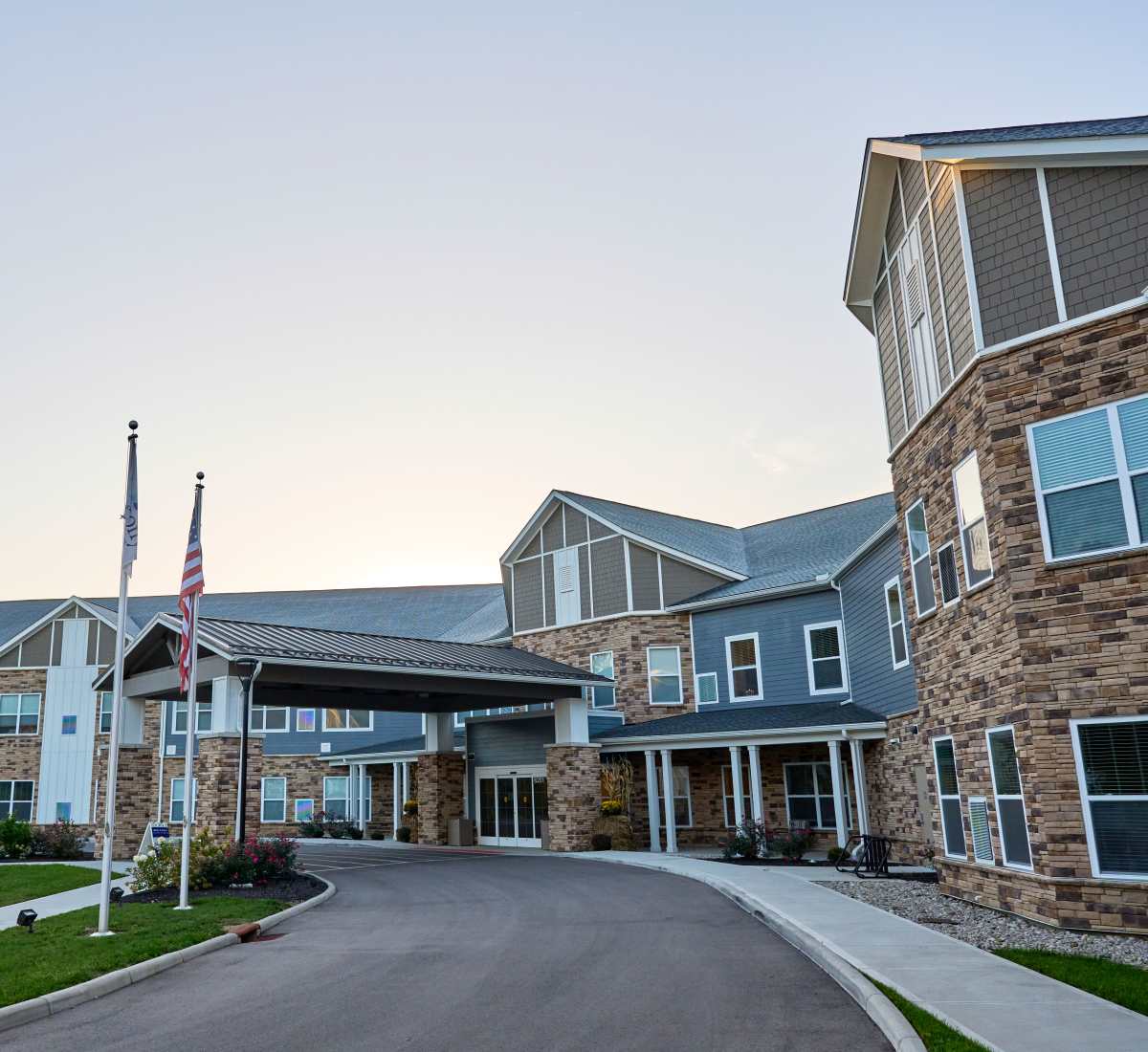 Exterior view of apartment buildings at Harmony at Anderson in Cincinnati, Ohio