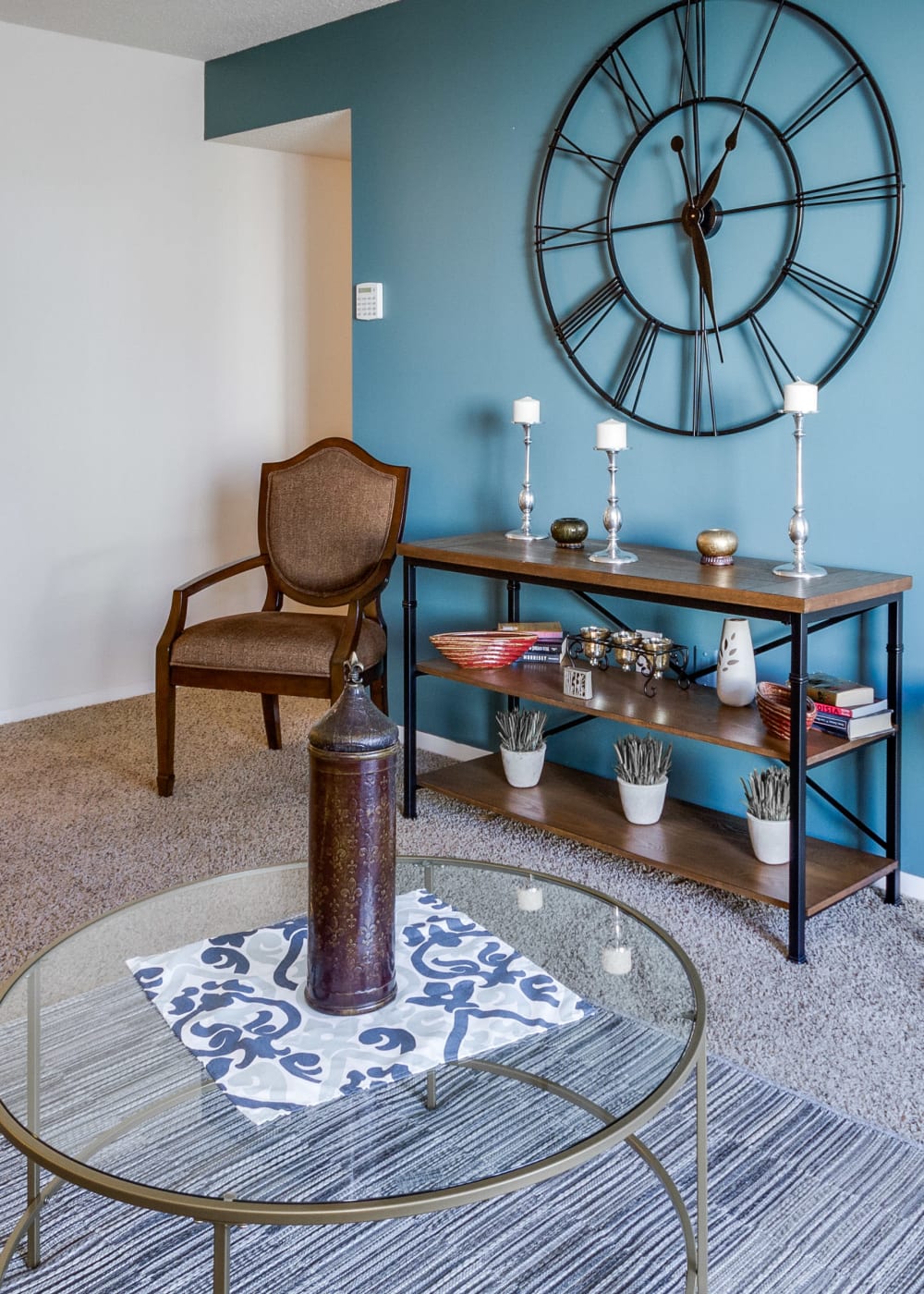 Living room of a model home at Chesterfield Flats in North Chesterfield, Virginia
