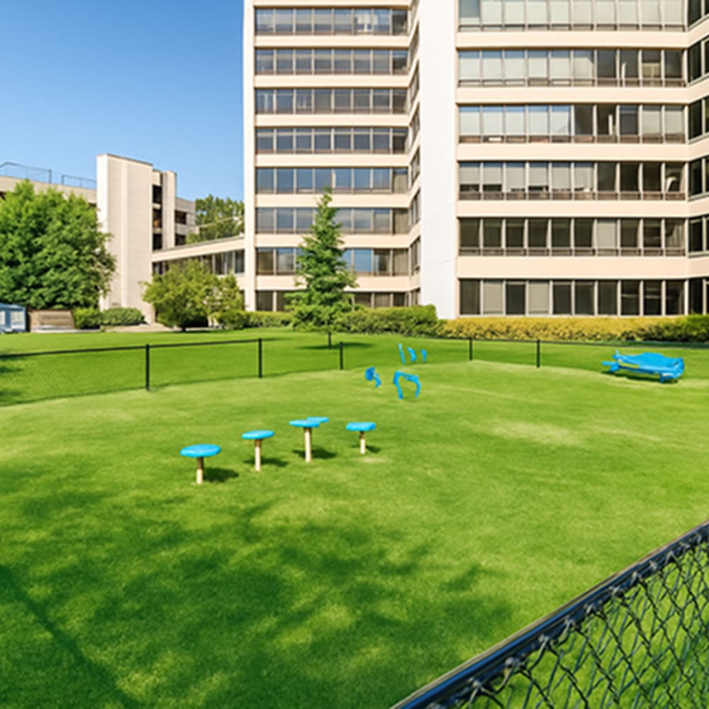 Community pet park at Riverfront Towers in Detroit, Michigan