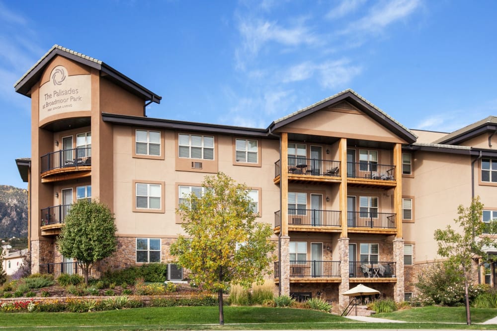 Beautiful sunny exterior at The Palisades at Broadmoor Park in Colorado Springs, Colorado