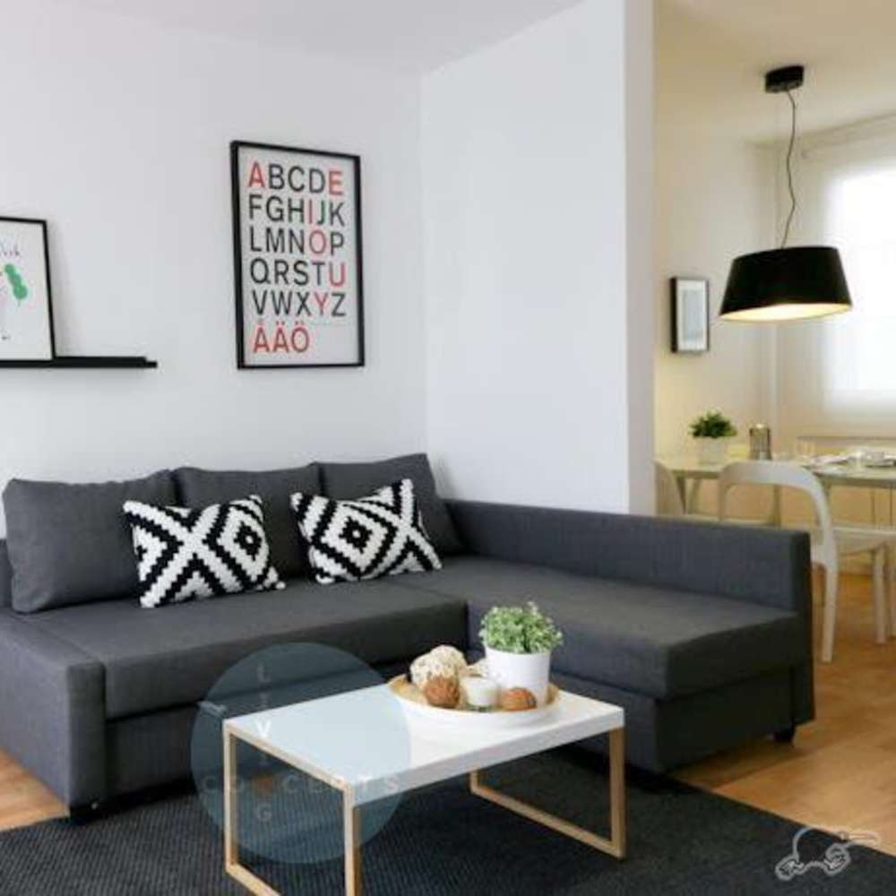 Living room with ambient lighting at Villa Fontana in Daly City, California, 