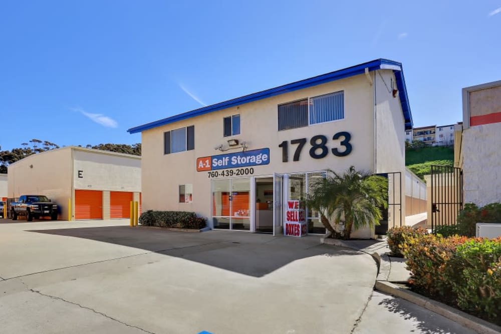 The front entrance to A-1 Self Storage in Oceanside, California