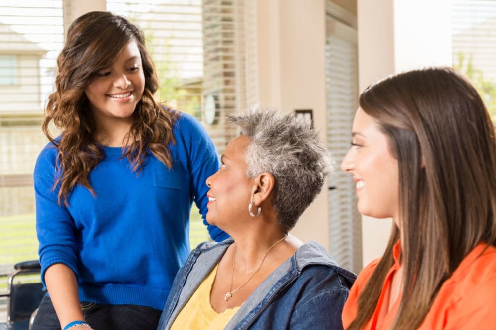 Family members visit resident at Arbor View in Burlington, Wisconsin