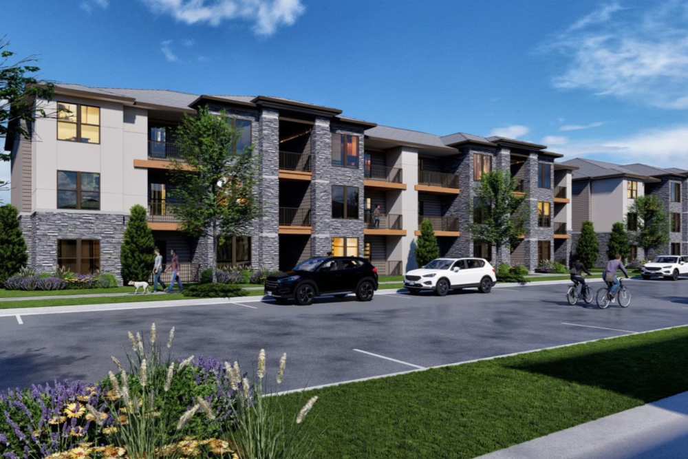 Communtiy view with car parking at The Reserves at Eagle Point in Aurora, Colorado