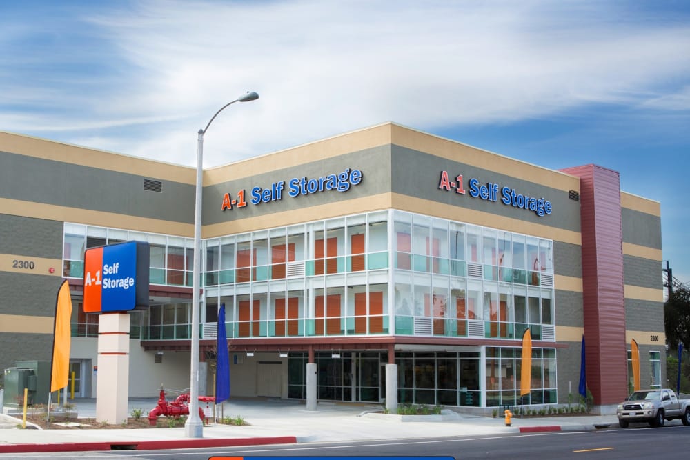 The front entrance to A-1 Self Storage in Alhambra, California