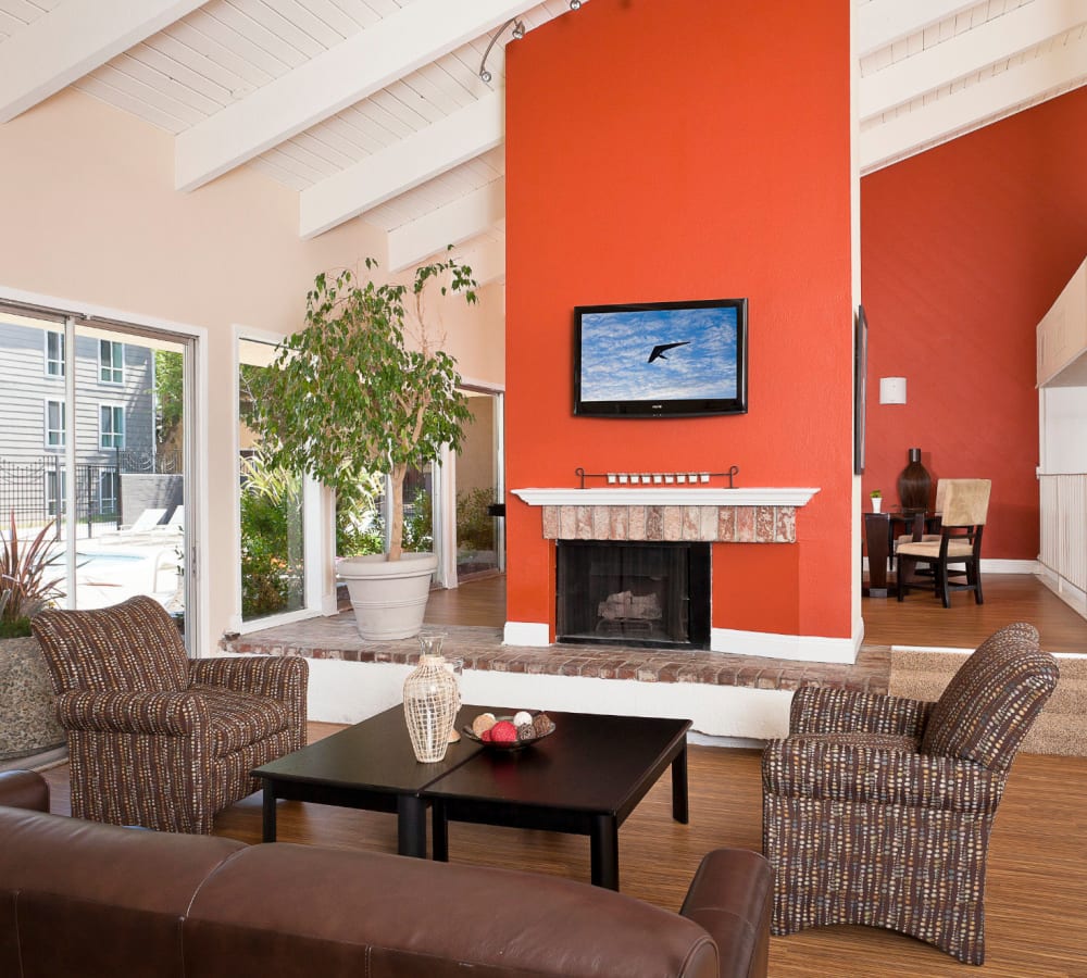 Resident clubhouse with lounge area at Bidwell Park Fremont in Fremont, California