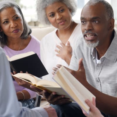 Group of residents at bible study at York Gardens in Edina, Minnesota