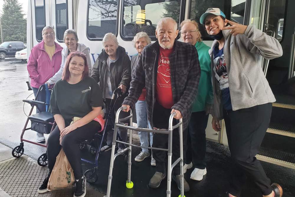 Happiness while taking a trip at Evergreen Memory Care in Eugene, Oregon. 