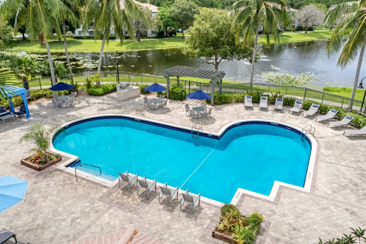 Swimming pool aerial view at The Allara Apartments, Boynton Beach, Florida