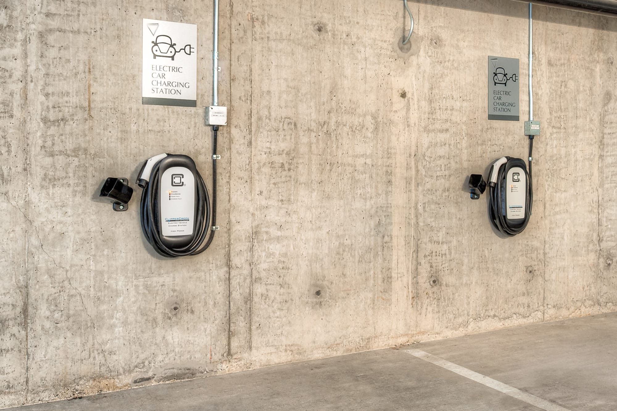 Electric vehicle charging stations at Tria Apartments in Newcastle, Washington