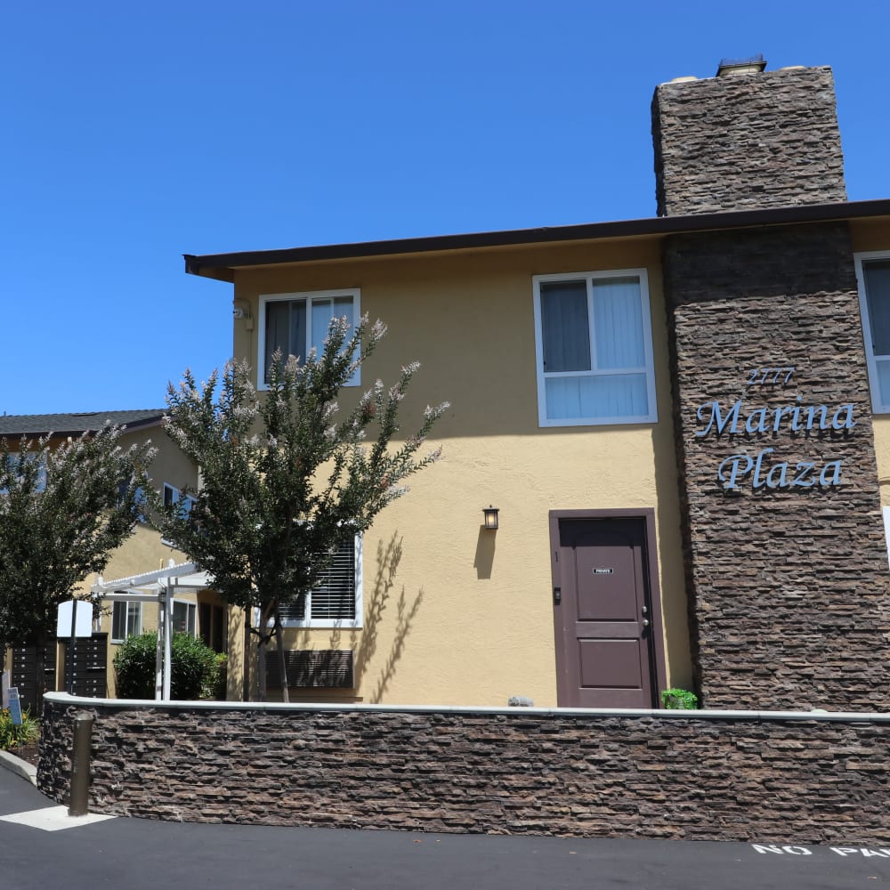 Exterior of Marina Plaza Apartments in San Leandro, California