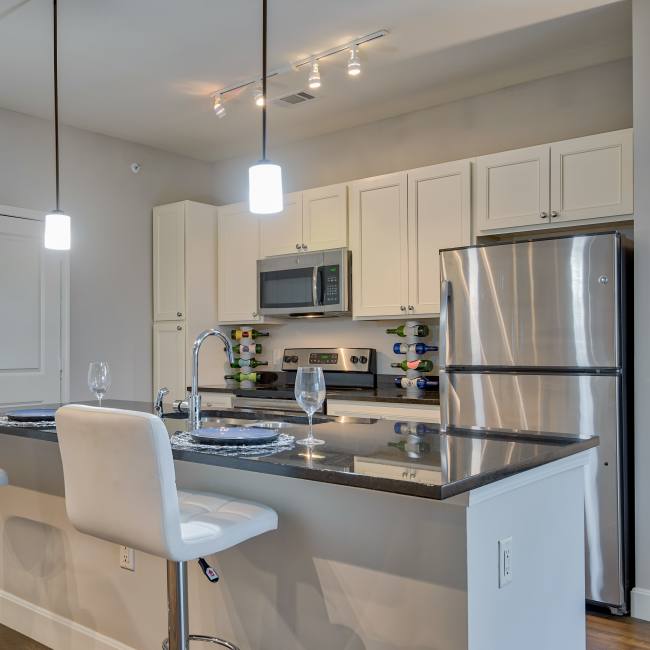 Modern kitchen at Boulders at Overland Park Apartments in Overland Park, Kansas
