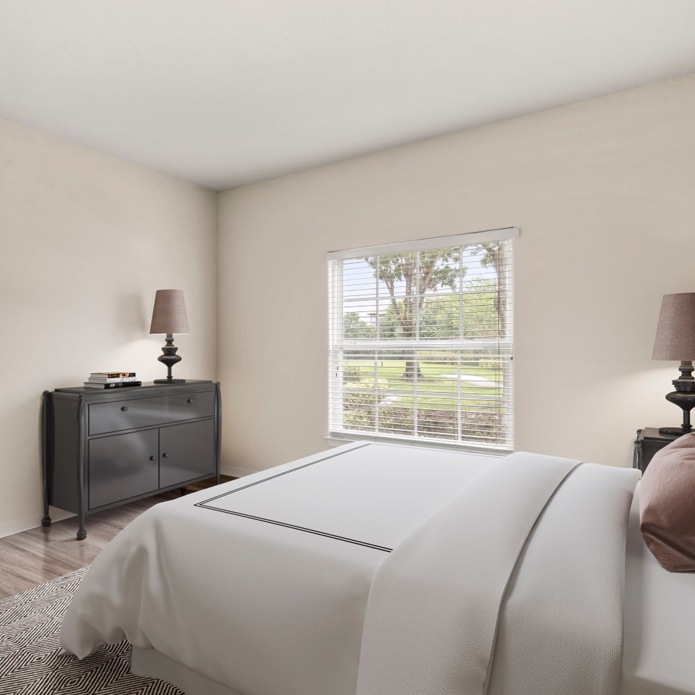 Model bedroom at Harbortown Apartments in Orlando, Florida