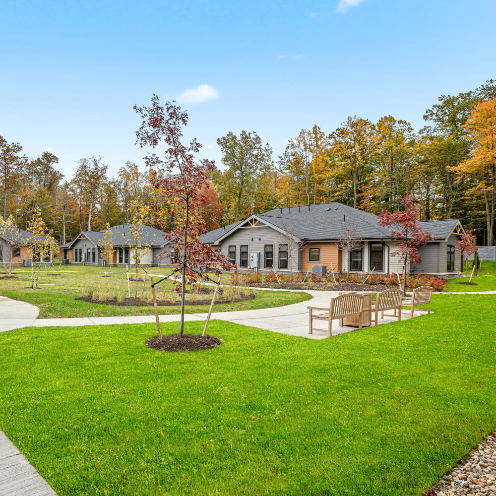 Outdoor walkways at Anthology of Mayfield Heights in Mayfield Heights, Ohio