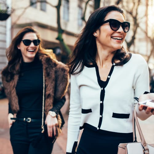 Residents walking and shopping at The Vivian in Chicago, Illinois