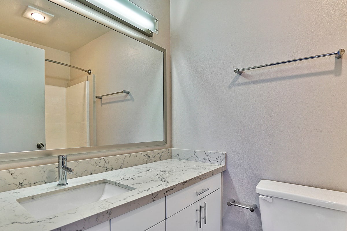 Upgraded bathroom at Indie Westside in Los Angeles, California