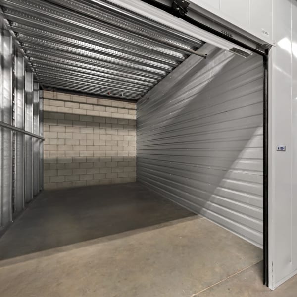 Inside an indoor storage unit at StorQuest Self Storage in San Diego, California