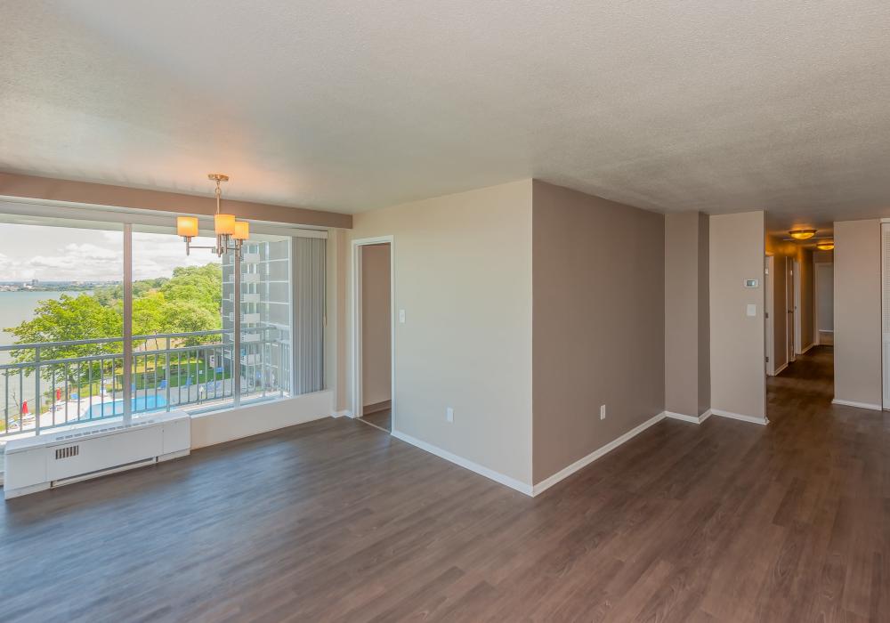 Stylish living room with wood flooring at 12000 Edgewater in Lakewood, Ohio