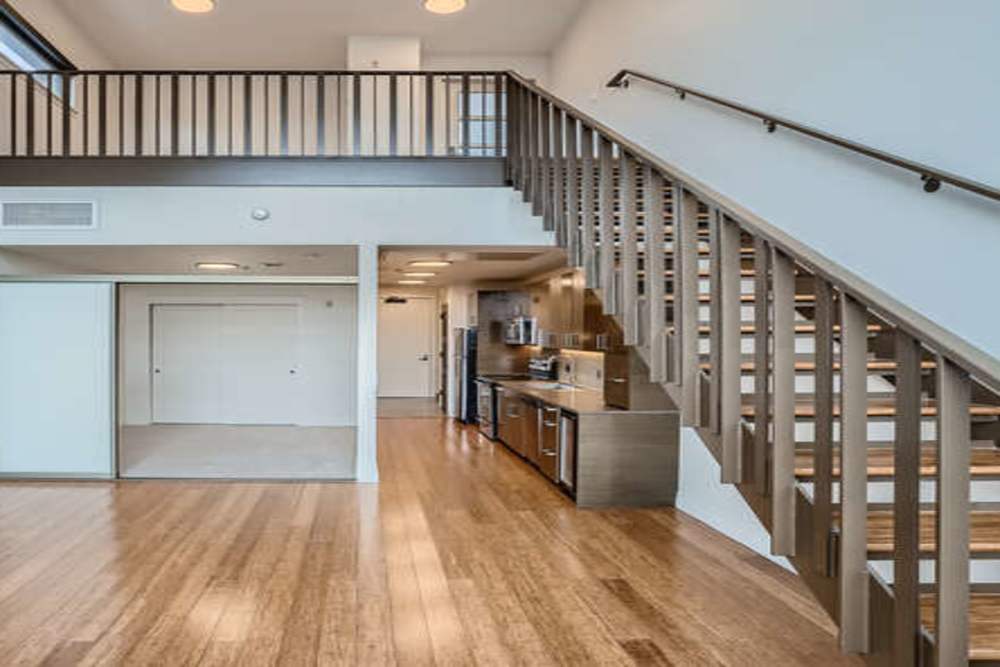 Stairs going to the livingroom at The View at Wash Park in Denver, Colorado