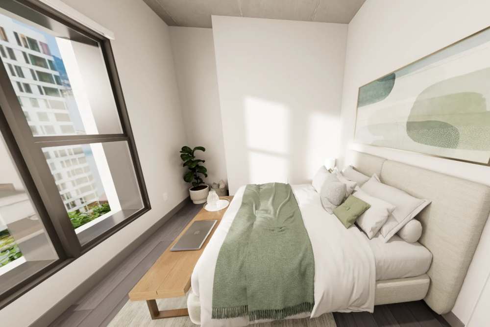 Rendering of bedroom with windows at Lark Landing in San Francisco, California