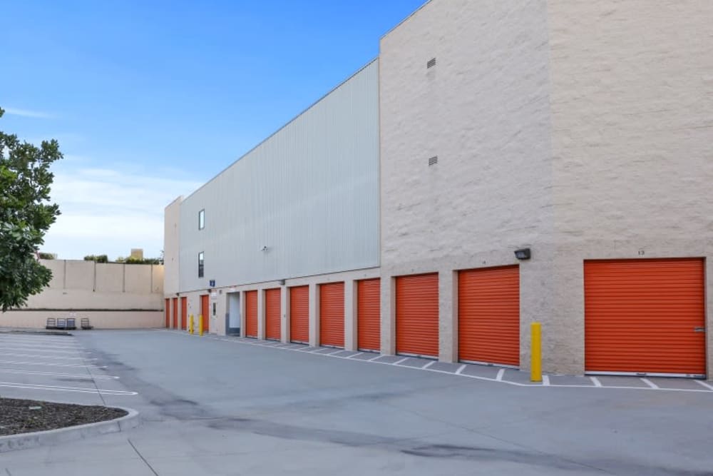 A row of outdoor storage units at A-1 Self Storage in Torrance, California