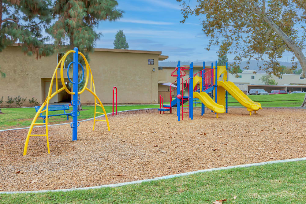 Paved walkway outside at The Palms Apartments in Rowland Heights, California