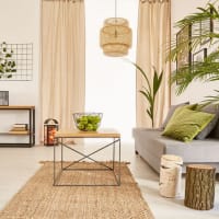 Modern furnishings in a model living room at Westwood Village in Panama City, Florida