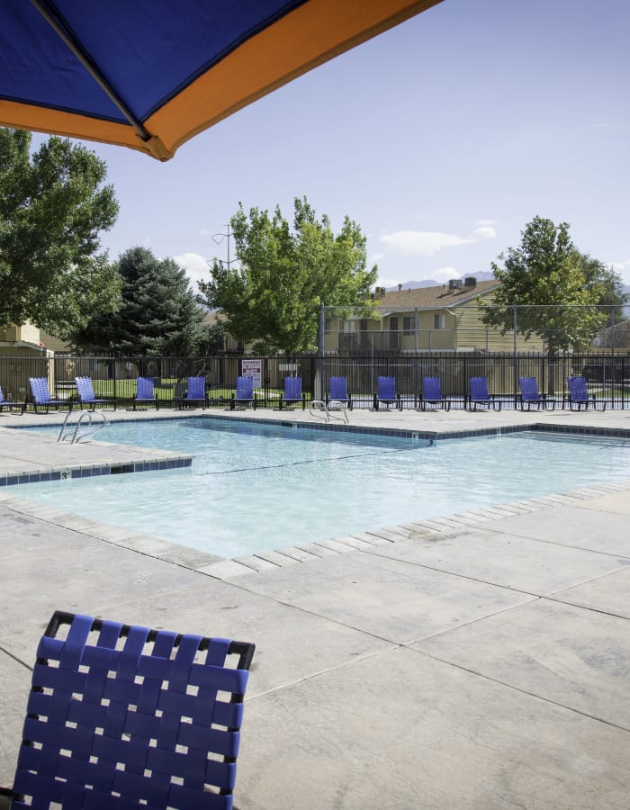 pool view with poolside lounge chairs at Callaway Apartments in Taylorsville