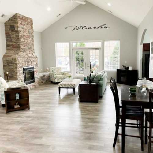Clubhouse with lounge seating and gathering space at Villas at Marlin Bay in Clover, South Carolina
