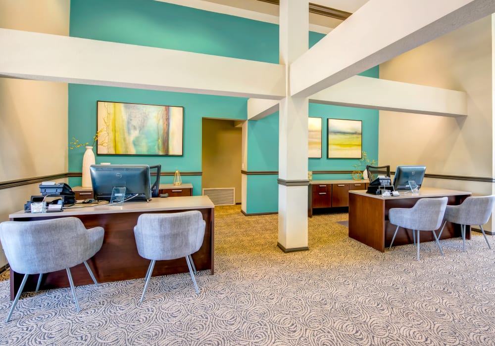 Interior view of the leasing center at Sofi Laguna Hills in Laguna Hills, California