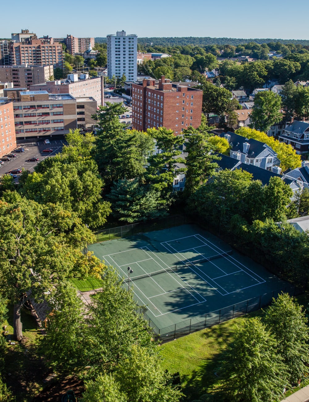 Gorgeous city view from a private balcony at Sofi at 50 Forest in Stamford, Connecticut