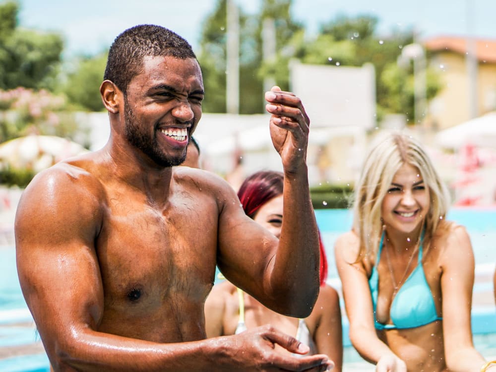 Friends enjoying the pool at Broadstone Waterfront in Scottsdale, Arizona