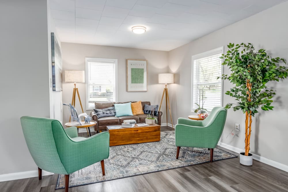 Living room with couch and lamps at Blue Ridge Apartments in Winchester, Virginia