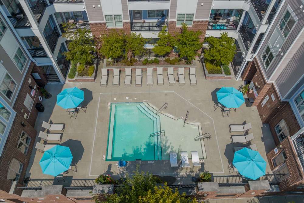 Courtyard pool aerial view at Cedar Flats in Charlotte, North Carolina