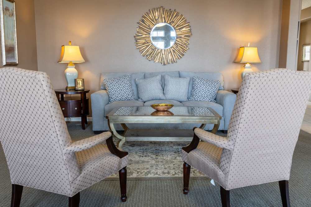 Charming living room with comfortable seating and elegant decor at Adobe Ranch in Borger, Texas.