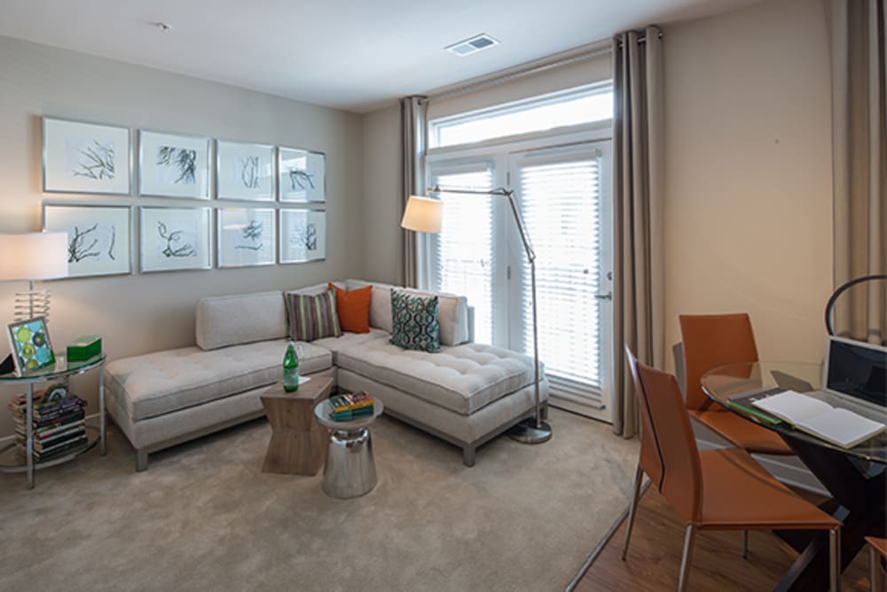 Lots of light in the living room of a model home at The Tala at Washington Hill in Baltimore, Maryland