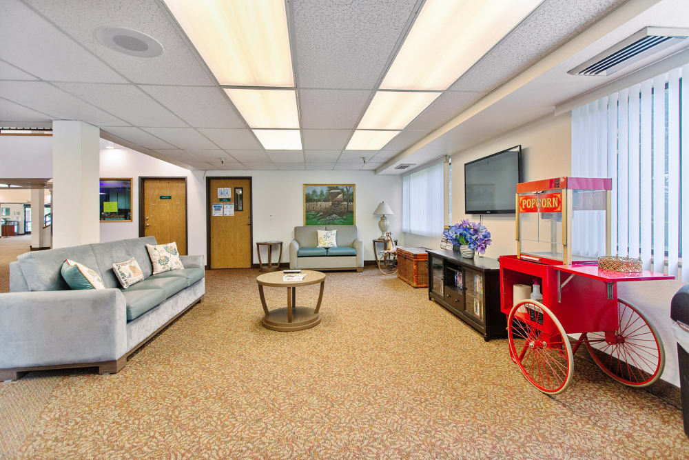 Community media room at Truewood by Merrill, West Covina in West Covina, California