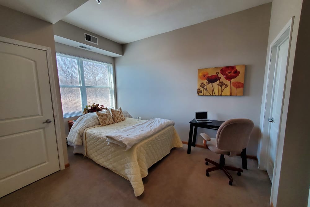 Large resident bedroom at The Lakeside Village in Panora, Iowa.