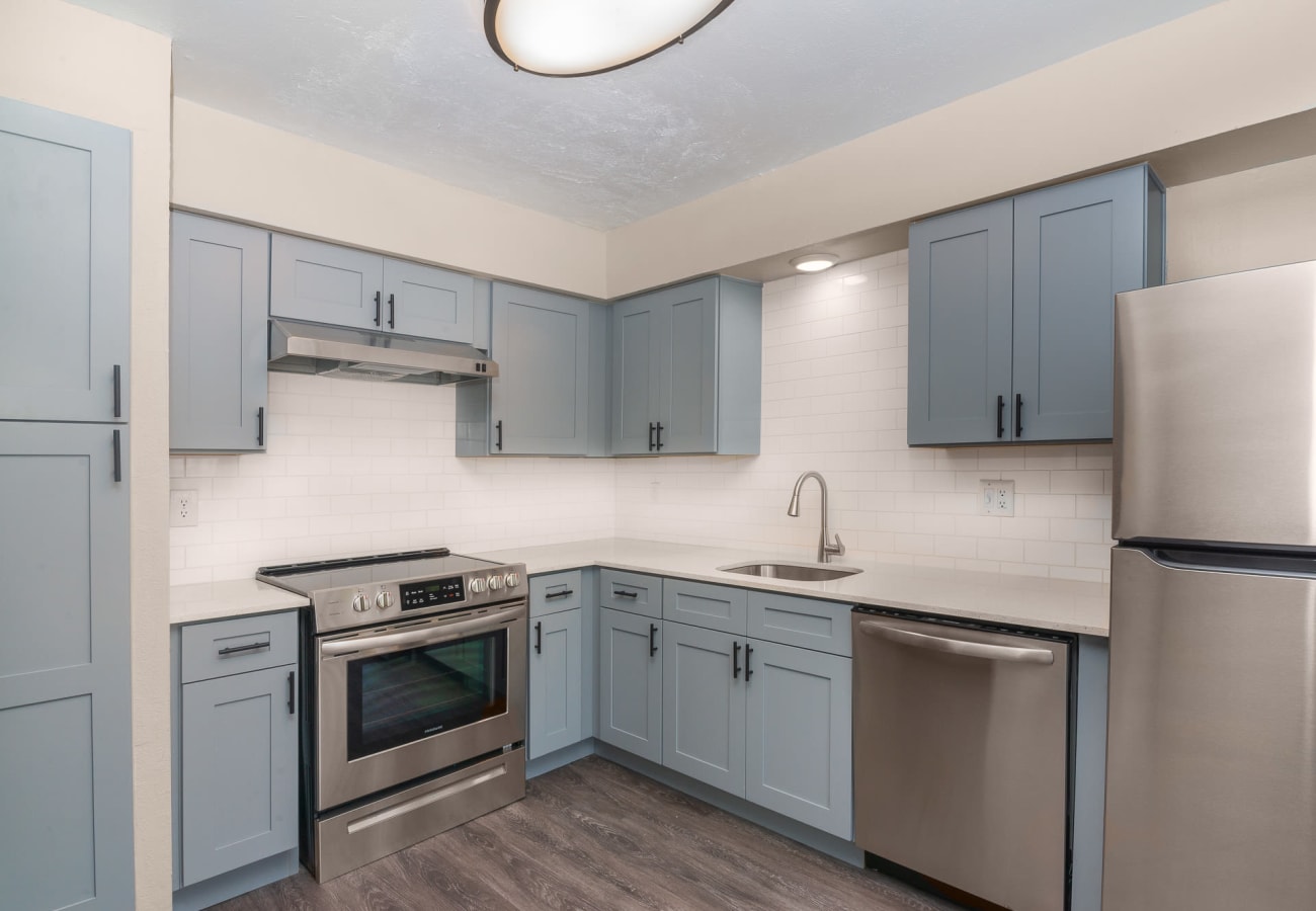 Renovated kitchen at Barrett Apartment Homes in Garland, Texas