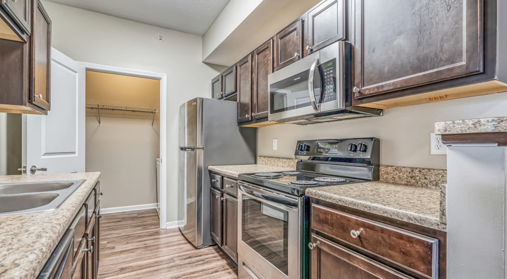 Well equipped kitchen with stainless-steel applinces at 5700 Madison in Indianapolis, Indiana