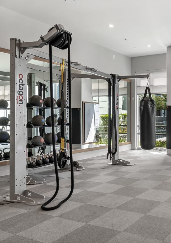 Fitness center with a smart workout mirror at 44 South in Austin, Texas