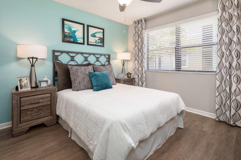 Well lit bedroom at The EnV in Hollywood, Florida
