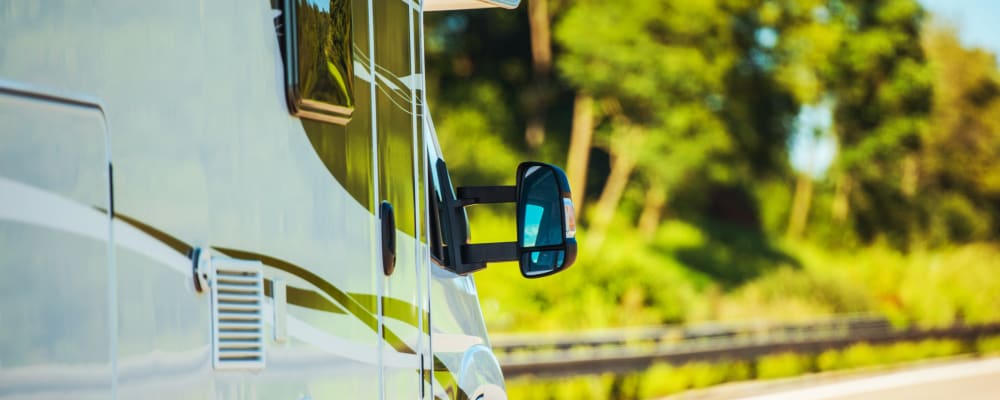 An RV out of storage at Independence Mini Storage in Independence, Oregon