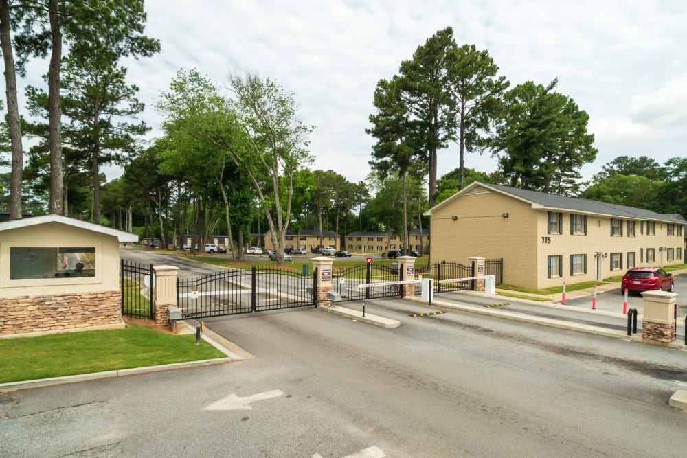 Gated entrance to Legacy Riverdale in Riverdale, Georgia