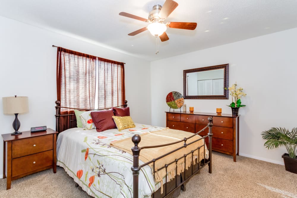 Bedroom with ceiling fan at Chesterfield Flats, North Chesterfield, Virginia