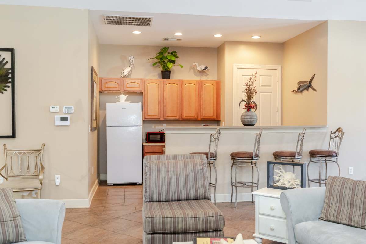 View of the kitchen from the living room at Annandale Park in Robertsdale, Alabama