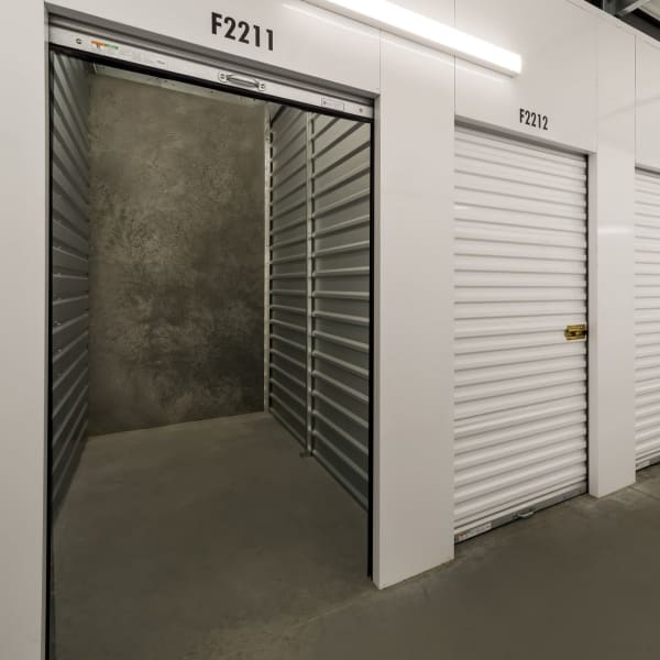 Open indoor storage units at StorQuest Self Storage in San Jose, California