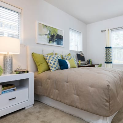 Model bedroom with natural light at Avery at Orenco Station in Hillsboro, Oregon